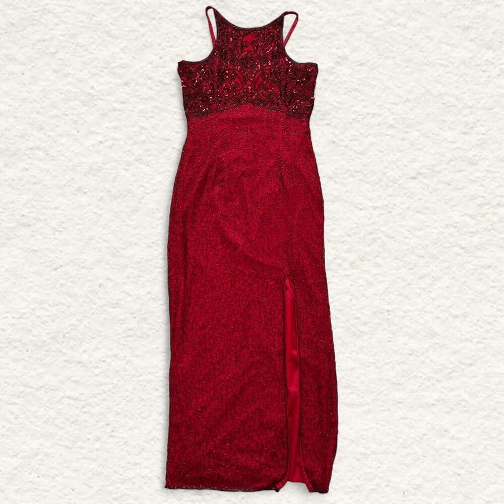 Vintage Papell Boutique Hand Sequined Midi Dress Slit 8P